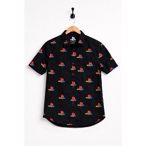 Playstation 4 Other - PlayStation Logo Button Down Shirt Mens Small Black All Over Print Gamer